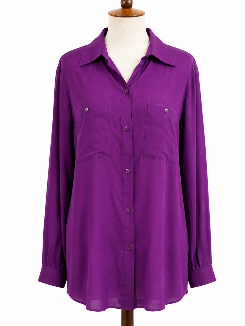 Silk Lore 100% Silk Classic Long-Sleeve Button-Down Blouse Oversized M Purple